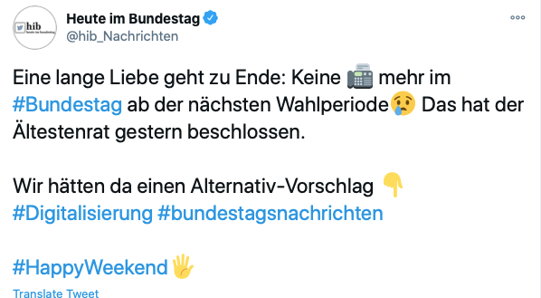 Bundestag Twitter Screenshot Faxgeräte