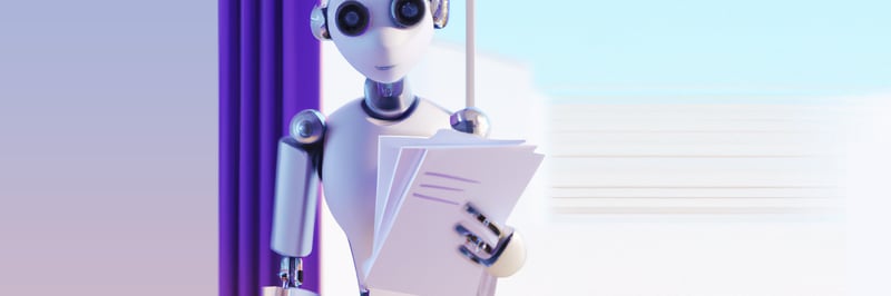 Ein Roboter, der in der linken Hand Papier hält