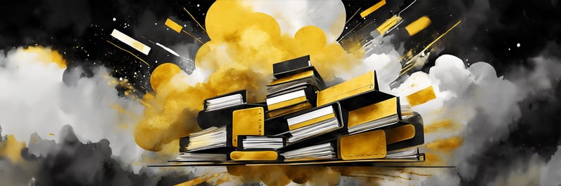 Eine gelb-weiße Wolke aus Aktenordnern