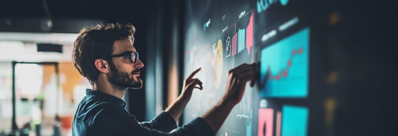 Ein Mann tippt auf eine virtuelle Wand