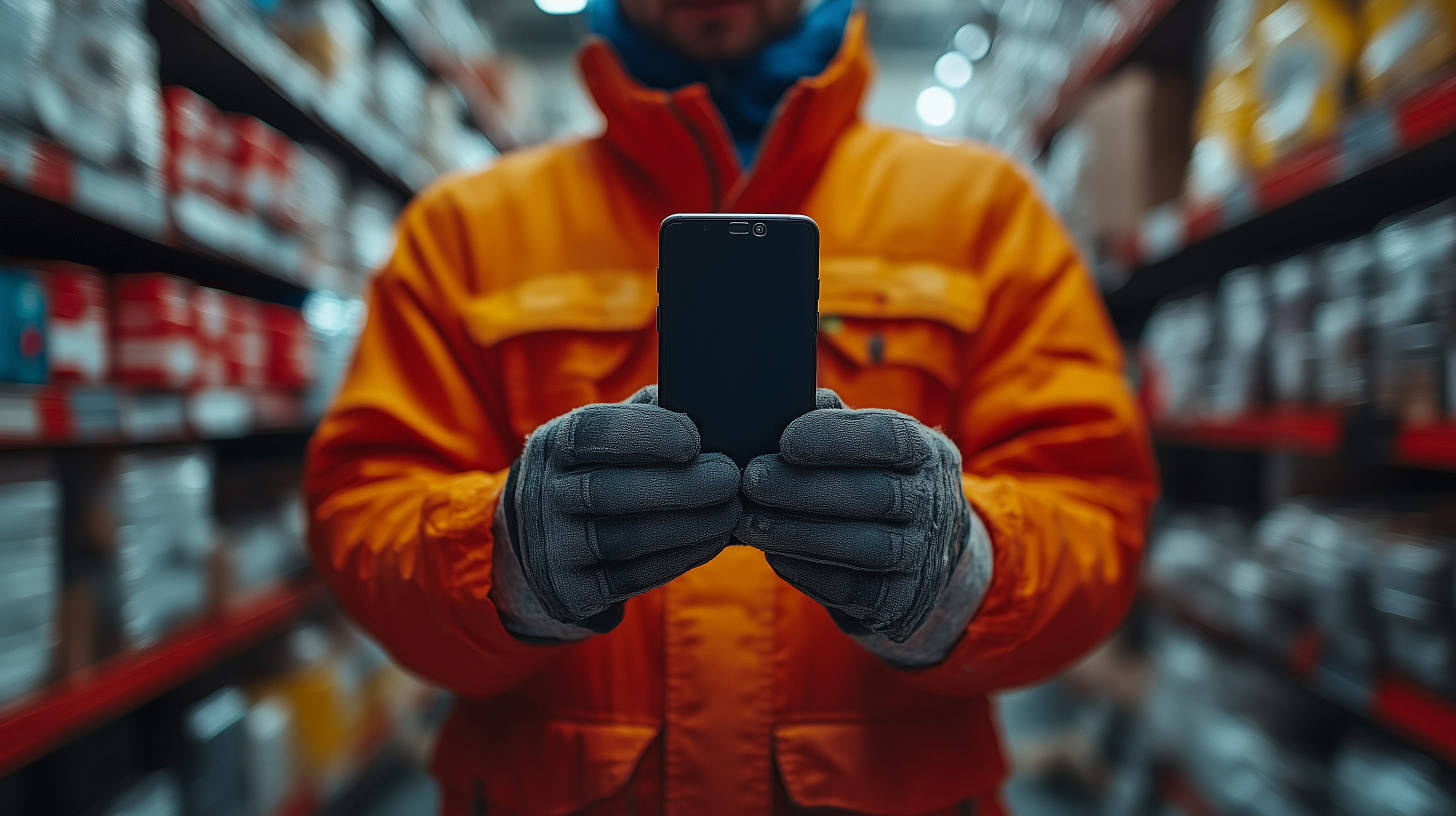 Handwerker mit Smartphone in Smartstore