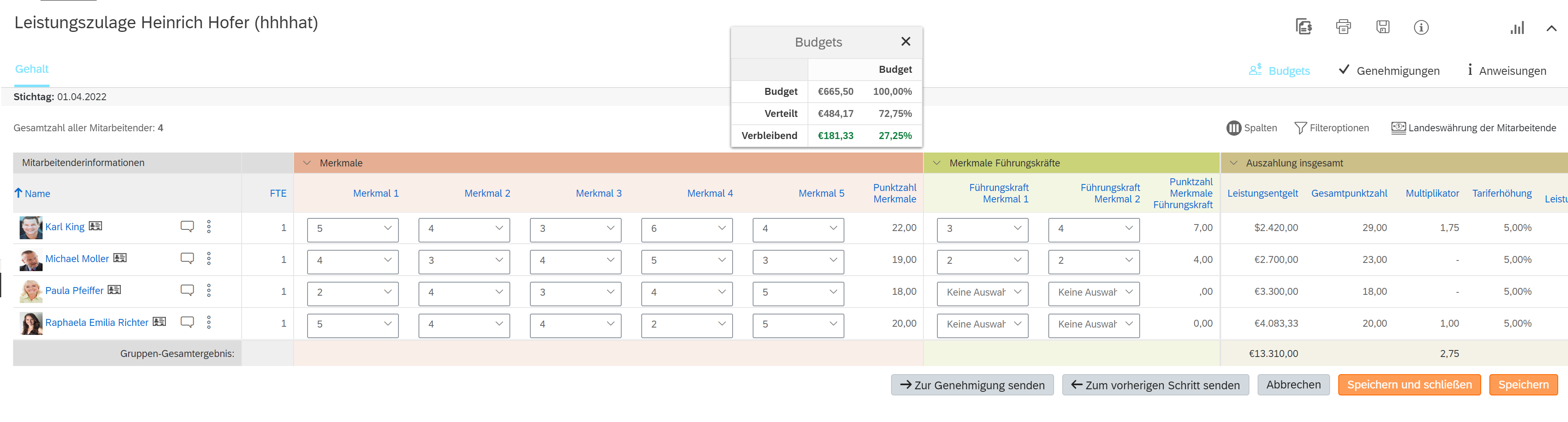 Auszug ERA-Leistungszulage in SuccessFactors Compensation