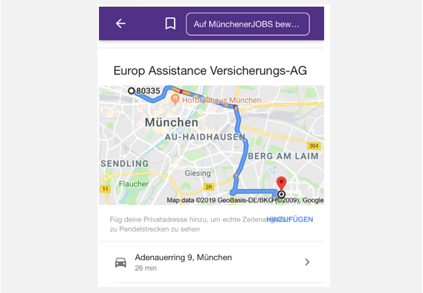 Screenshot Google-for-Jobs - Entfernung Arbeitgeber