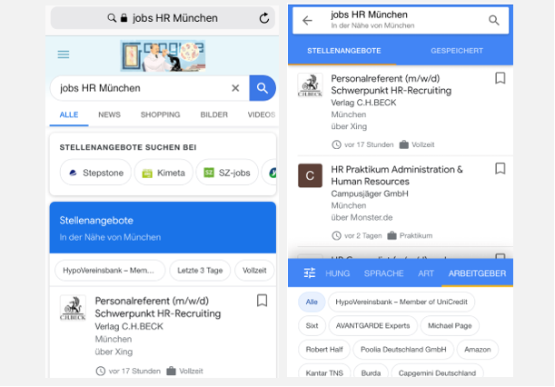 Screenshot Google-for-Jobs Filterkriterien